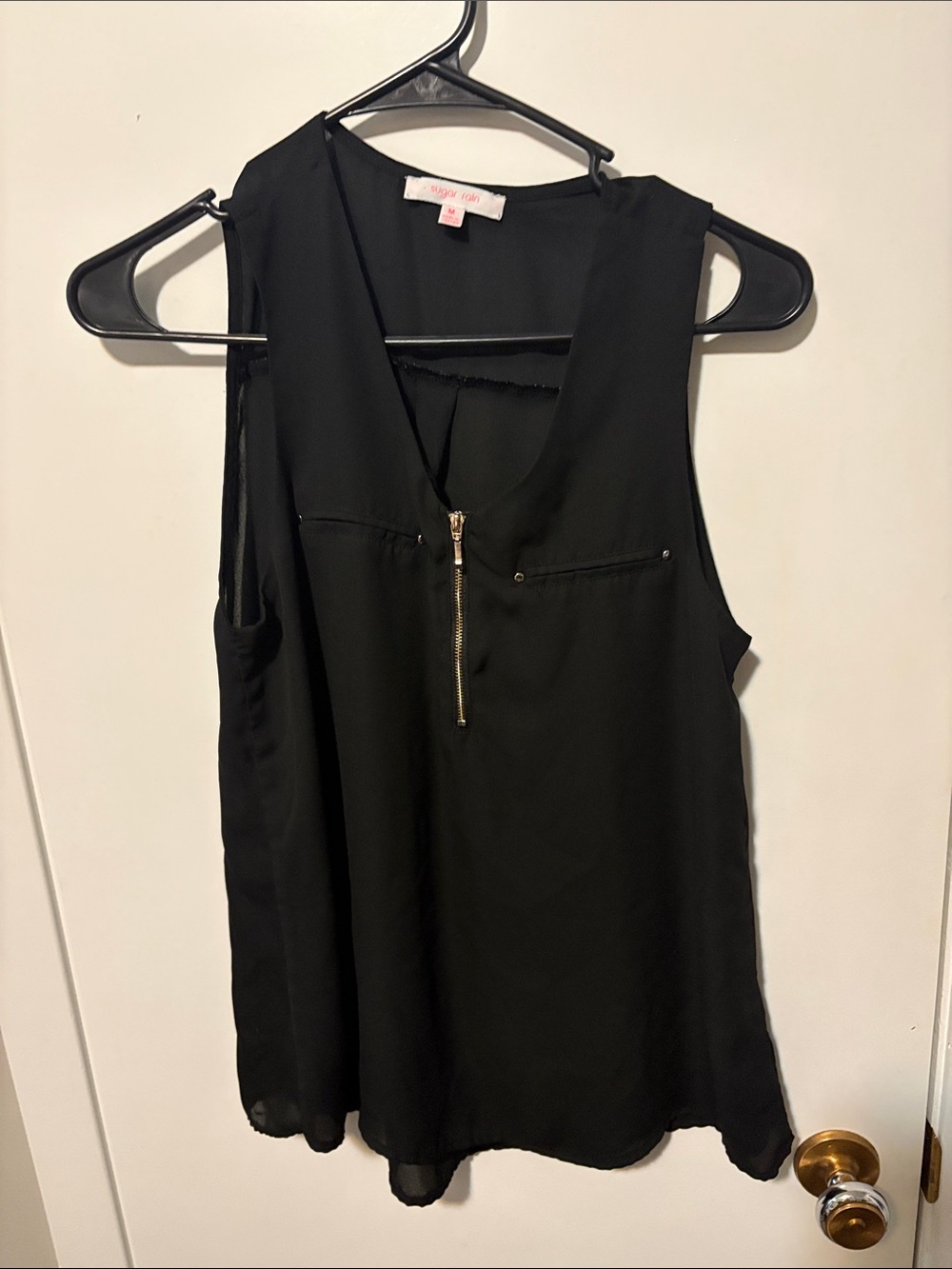 Zip-Front Black Sleeveless Camisole